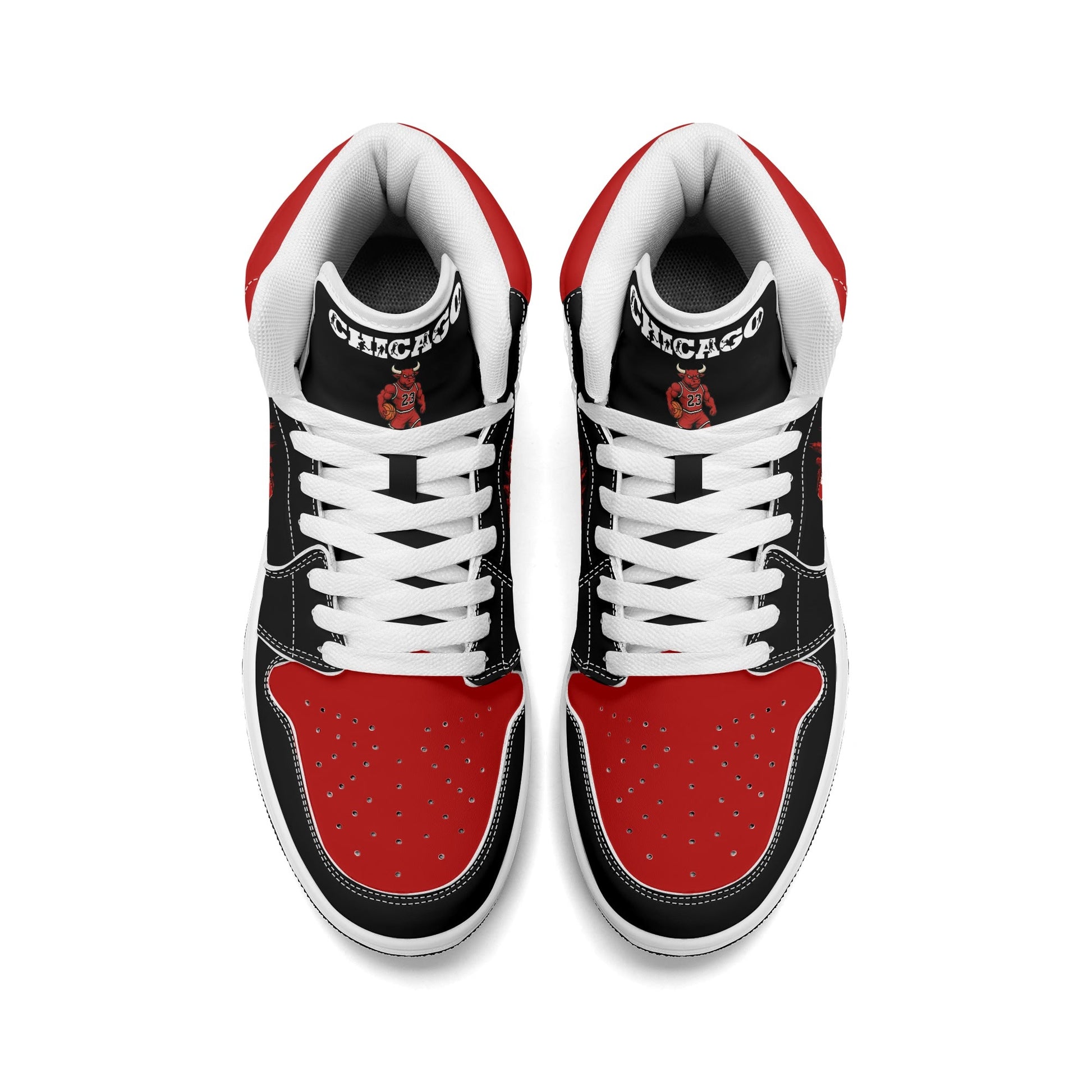 Chicago basketball-inspired high top sneakers in black with all-over city graphic printed upper