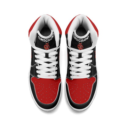 Chicago basketball-inspired high top sneakers in black with all-over city graphic printed upper