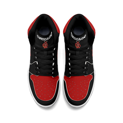 Chicago basketball-inspired high top sneakers in black with all-over city graphic printed upper