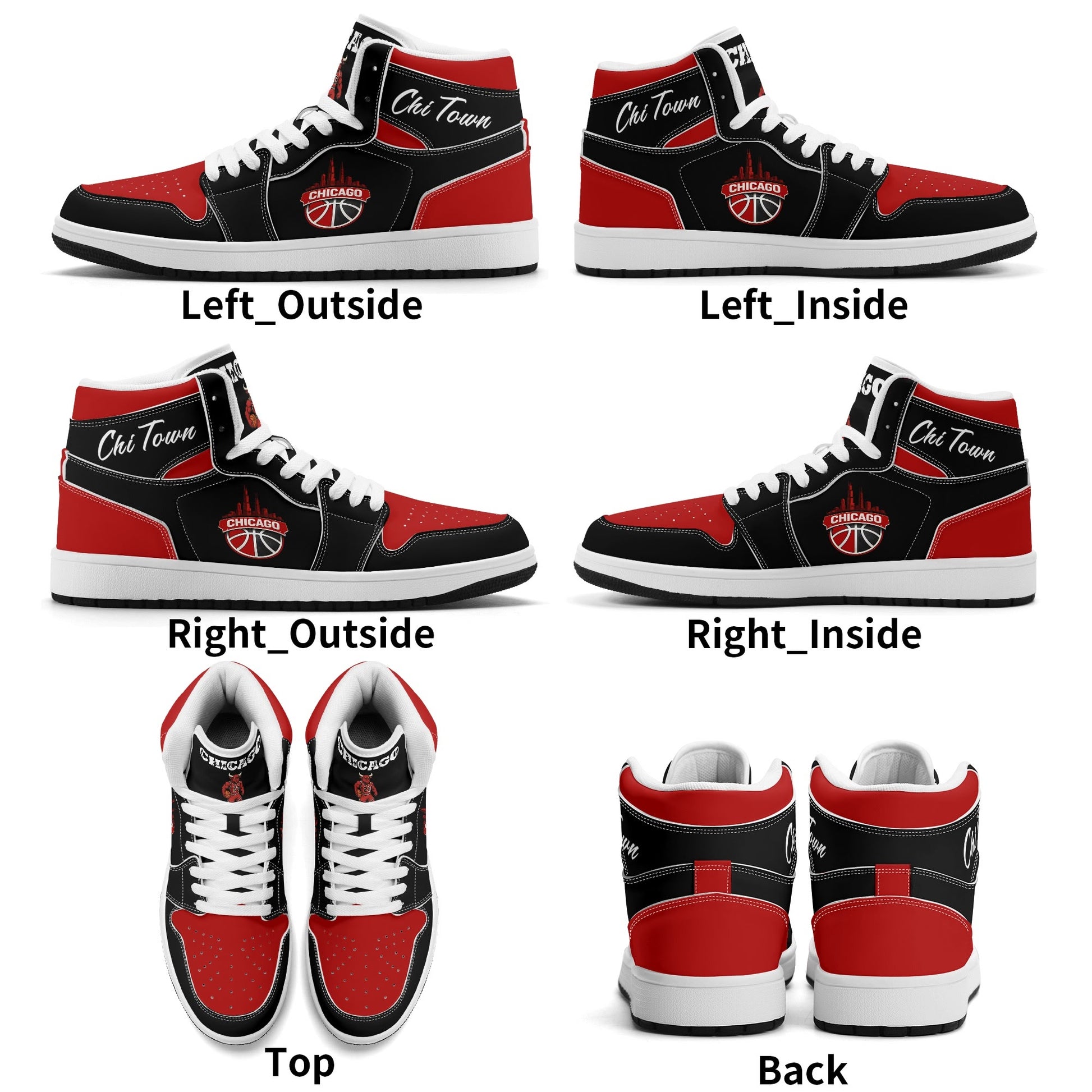 Chicago basketball-inspired high top sneakers in black with all-over city graphic printed upper