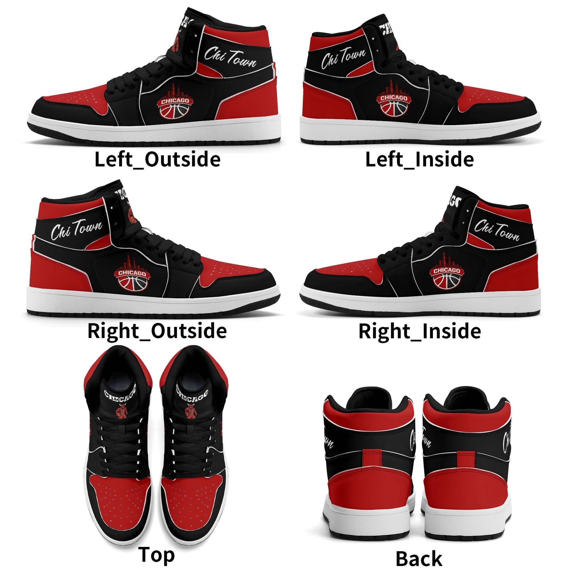 Chicago basketball-inspired high top sneakers in black with all-over city graphic printed upper