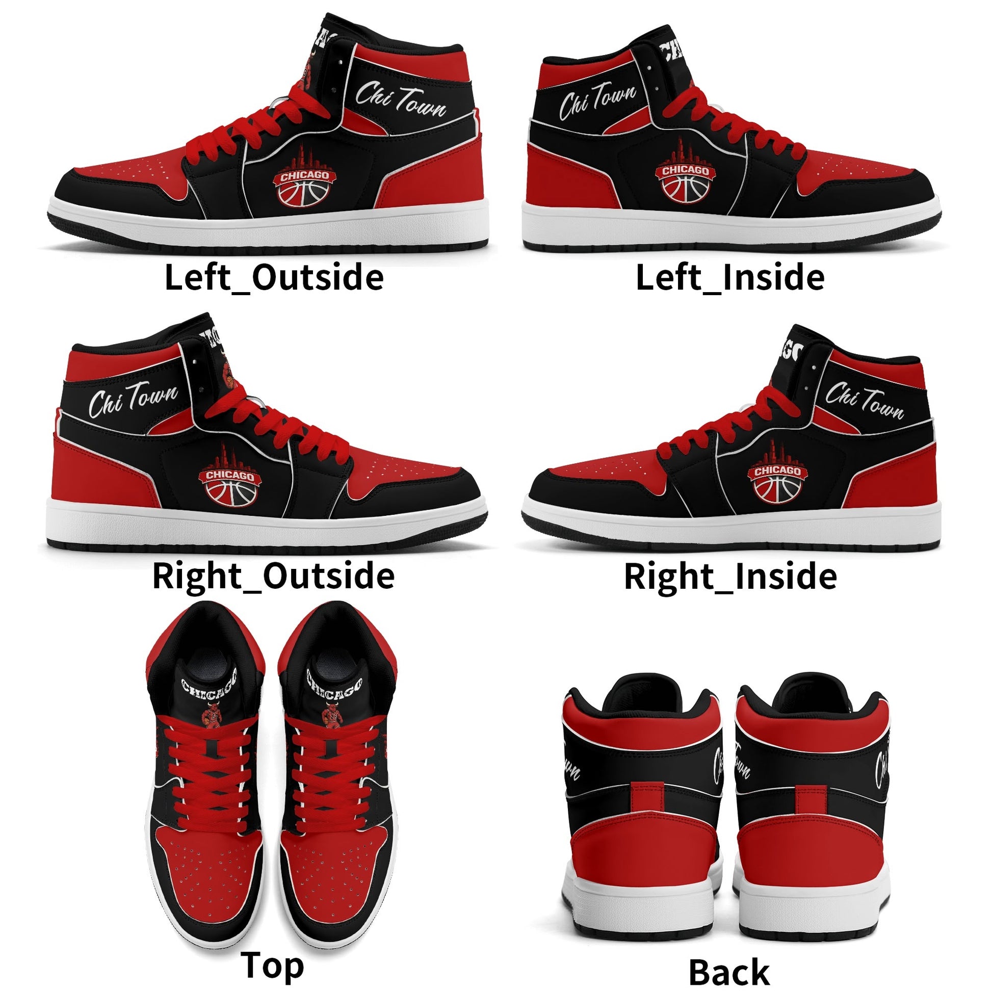 Chicago basketball-inspired high top sneakers in black with all-over city graphic printed upper