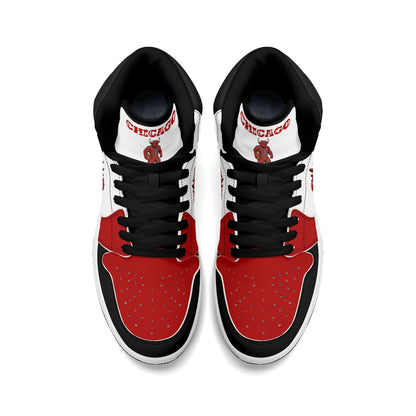 Chicago basketball-inspired high top sneakers in white with all-over city graphic printed upper