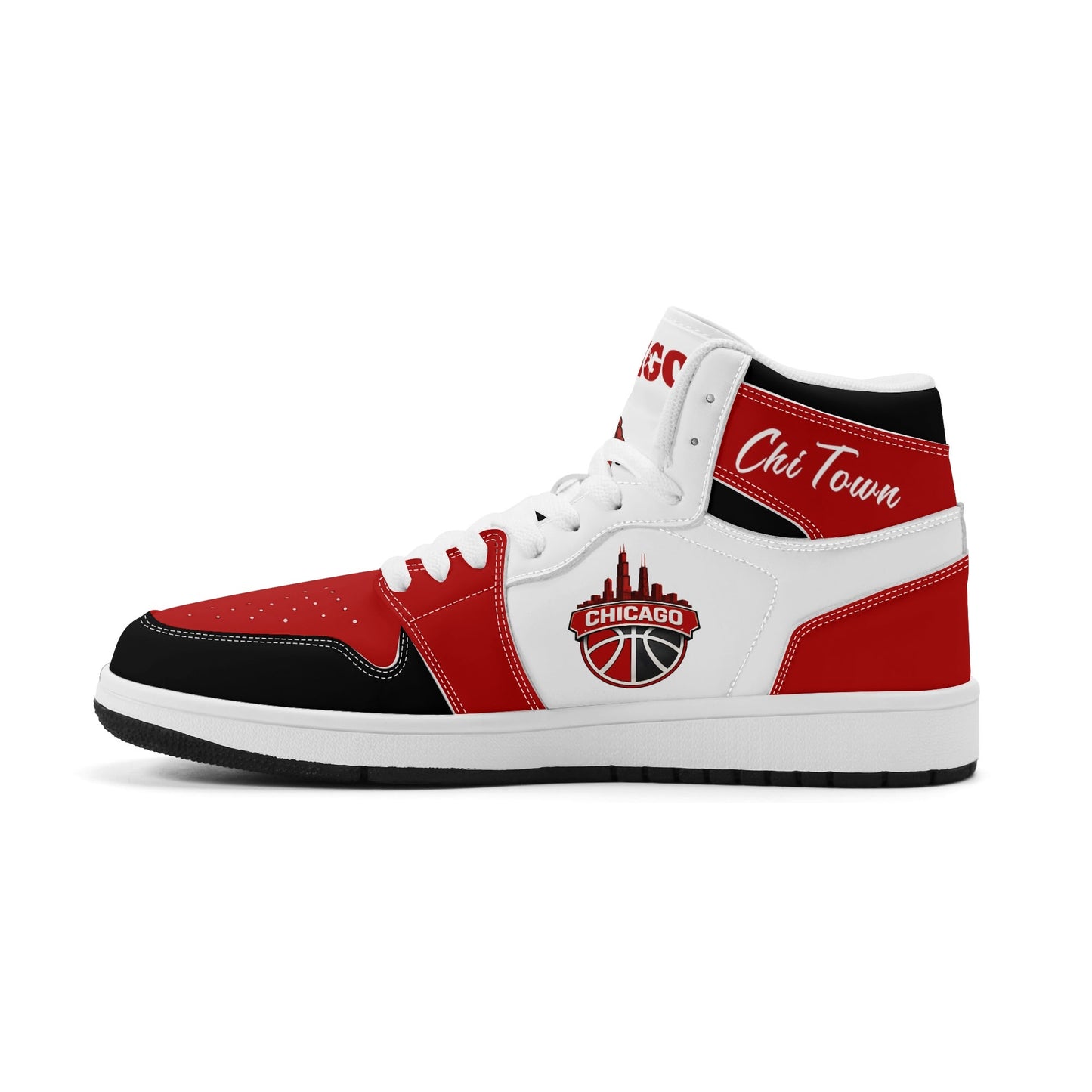 Chicago basketball-inspired high top sneakers in white with all-over city graphic printed upper
