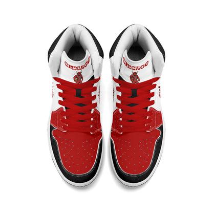 Chicago basketball-inspired high top sneakers in white with all-over city graphic printed upper