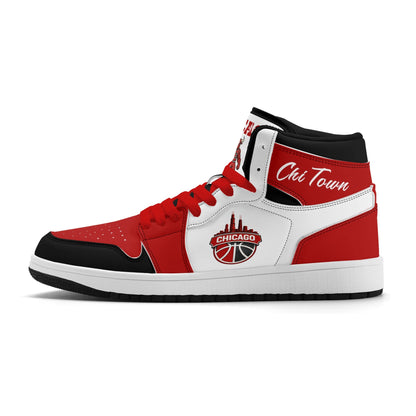 Chicago basketball-inspired high top sneakers in white with all-over city graphic printed upper
