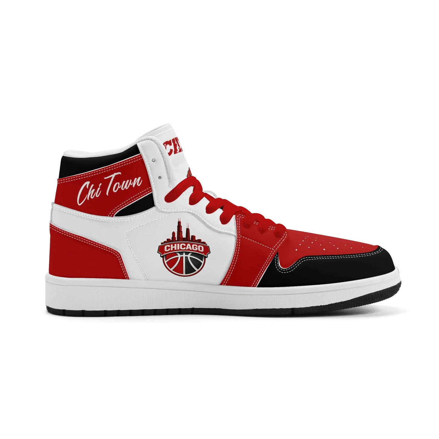 Chicago basketball-inspired high top sneakers in white with all-over city graphic printed upper