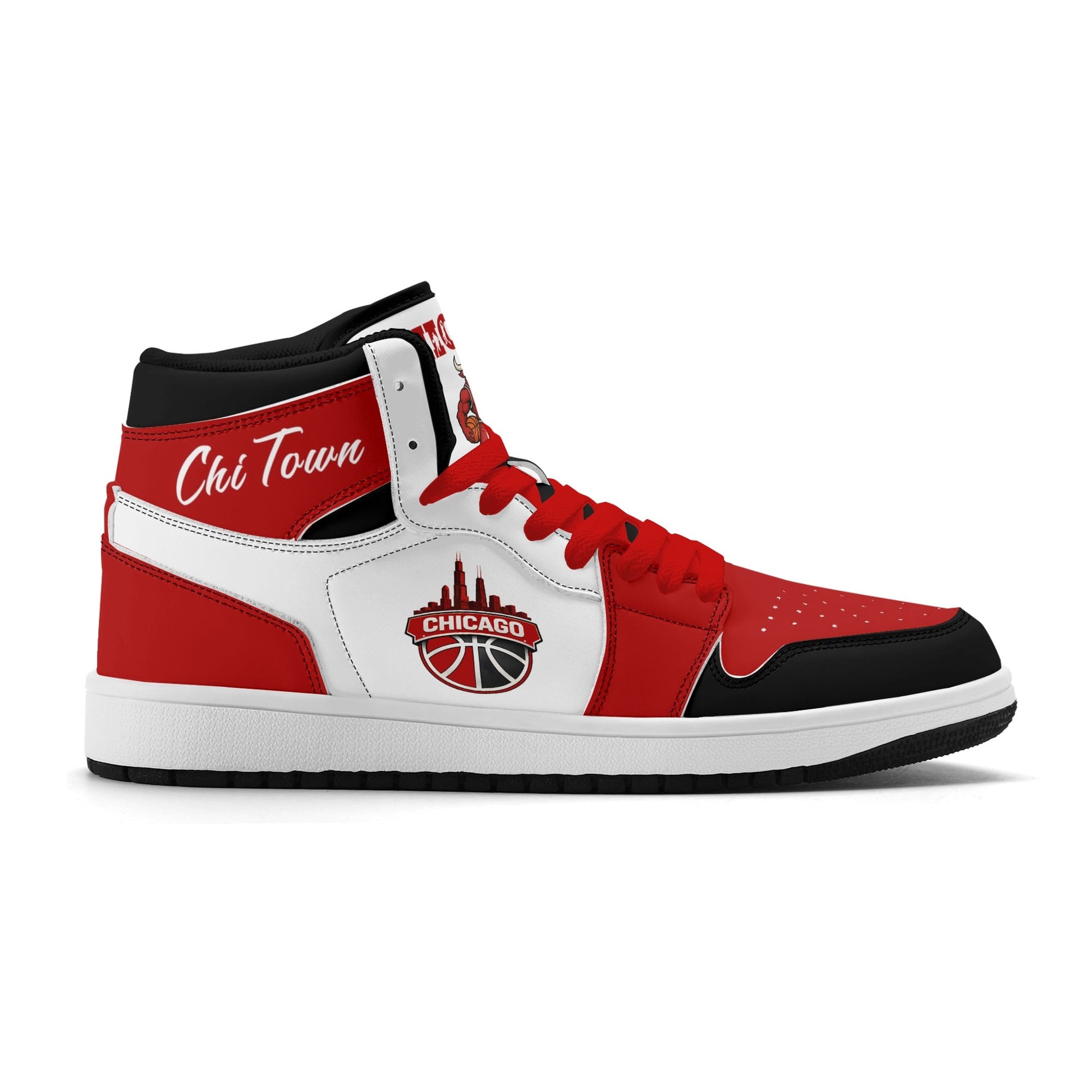 Chicago basketball-inspired high top sneakers in white with all-over city graphic printed upper