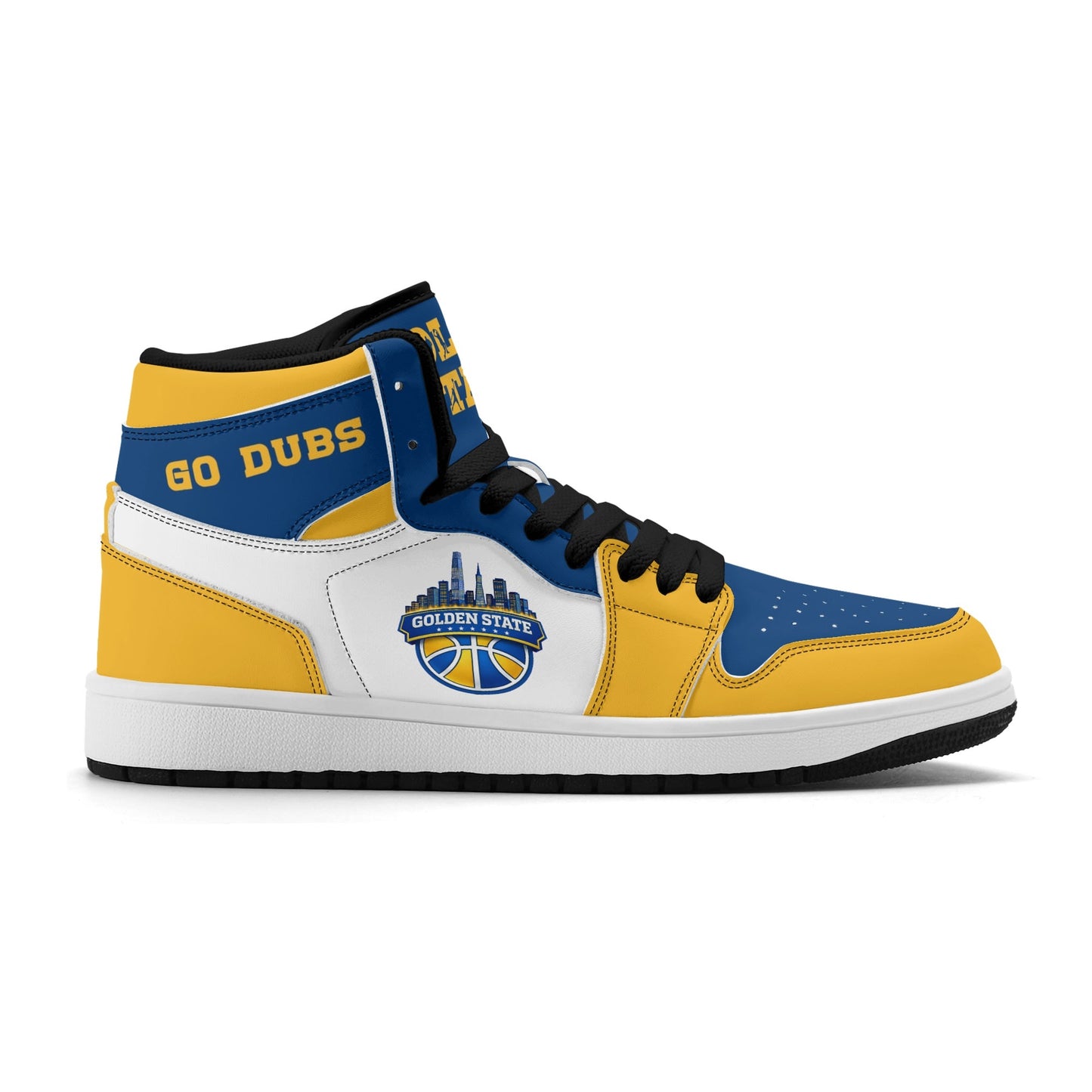 Bay Area basketball-inspired high top sneakers in white with all-over city graphic printed upper
