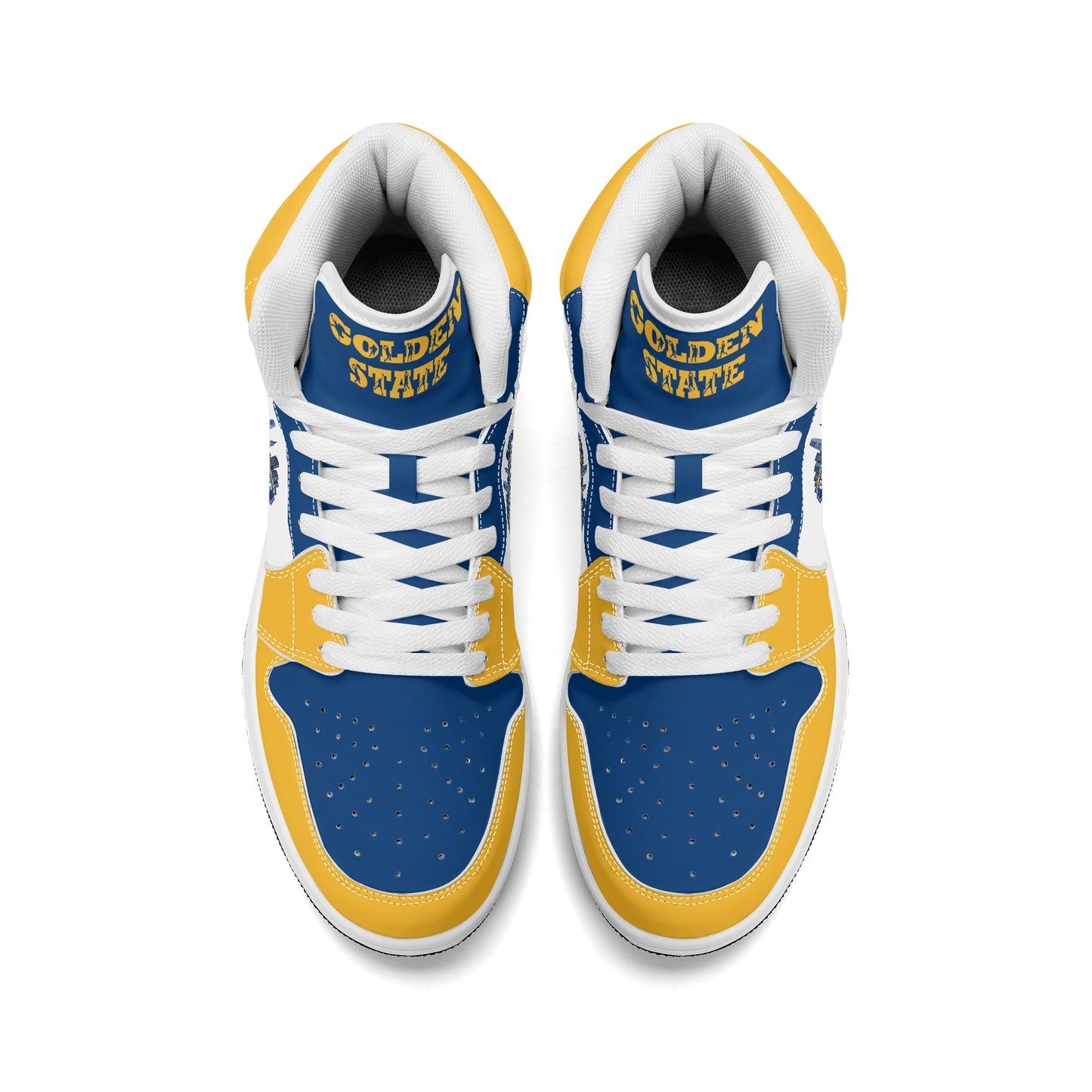 Bay Area basketball-inspired high top sneakers in white with all-over city graphic printed upper