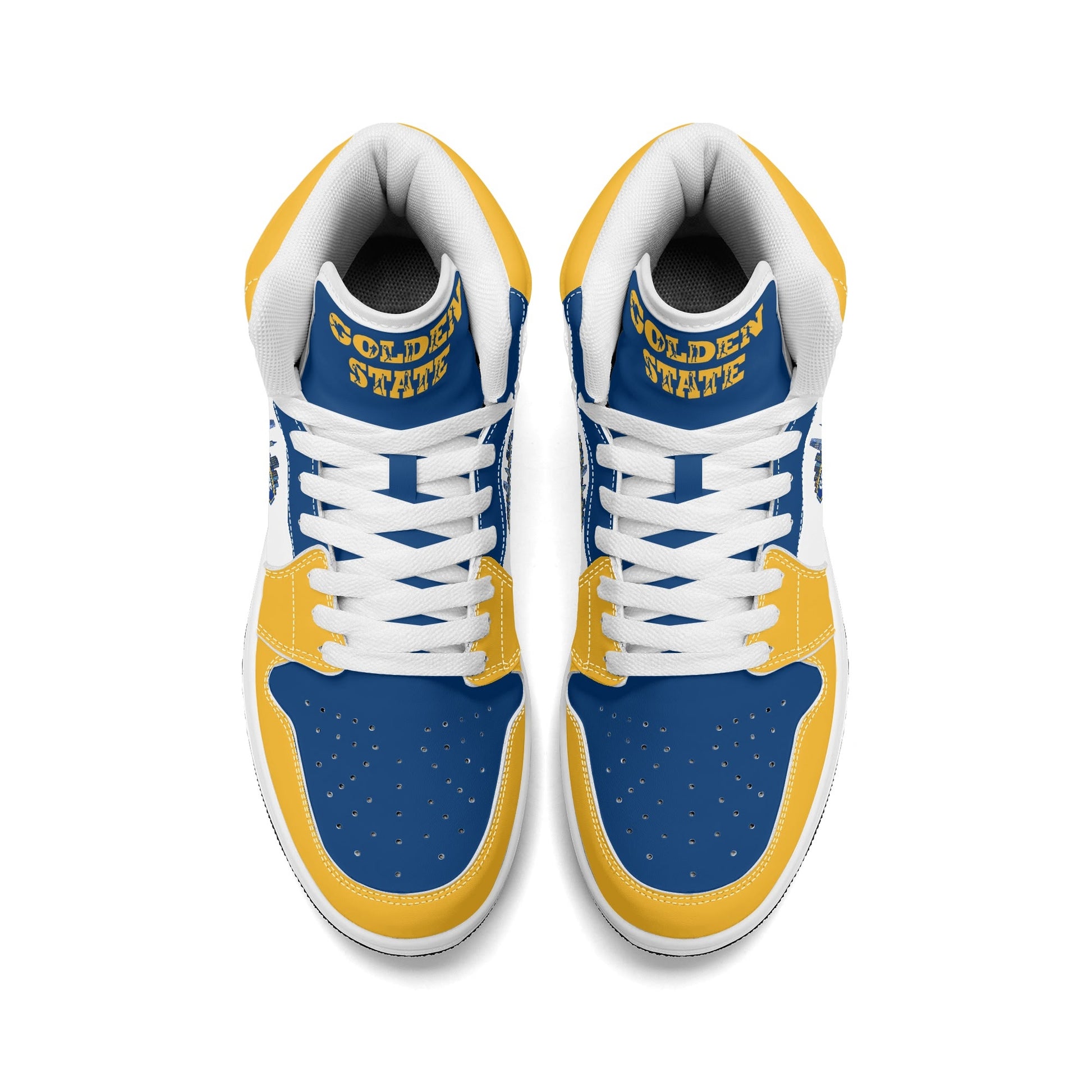 Bay Area basketball-inspired high top sneakers in white with all-over city graphic printed upper