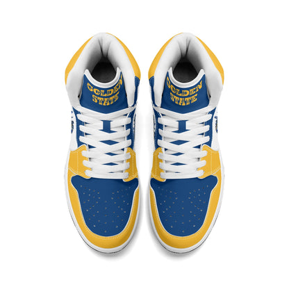 Bay Area basketball-inspired high top sneakers in white with all-over city graphic printed upper