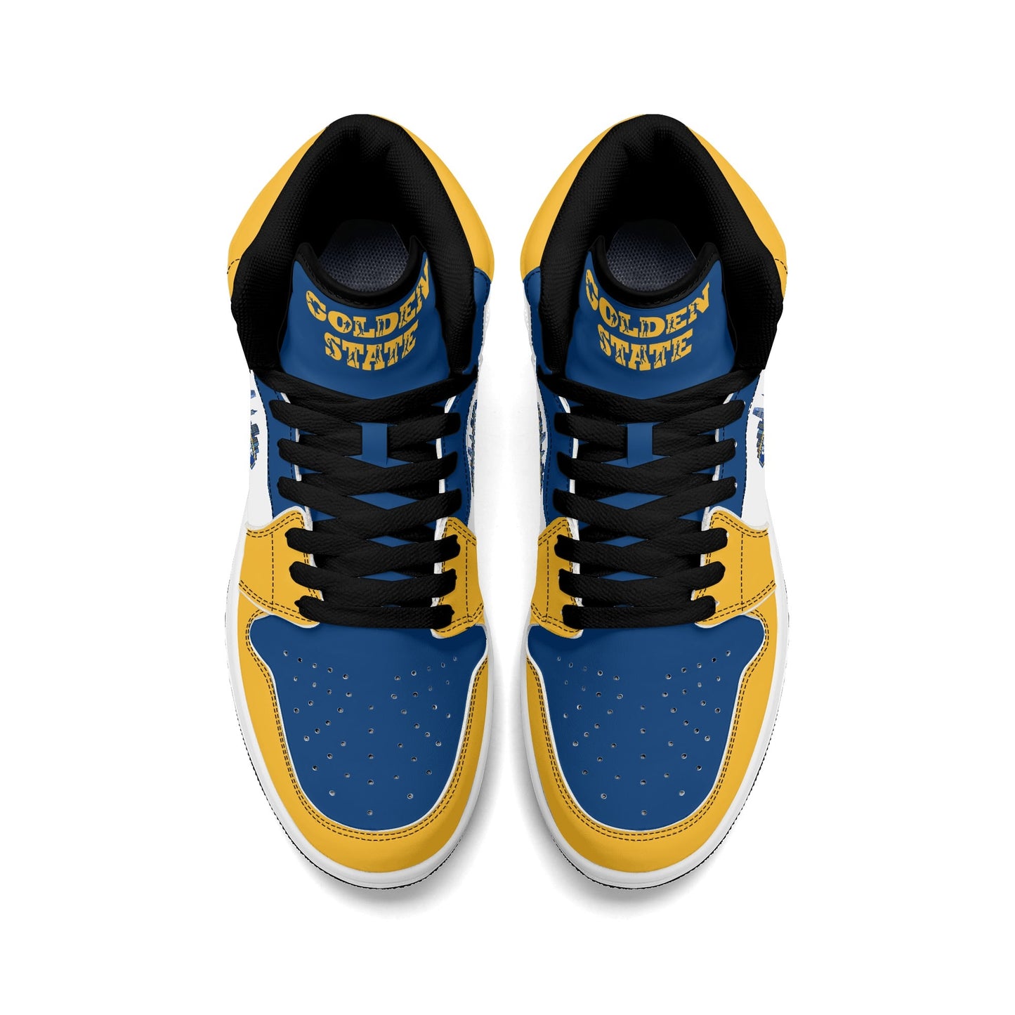Bay Area basketball-inspired high top sneakers in white with all-over city graphic printed upper