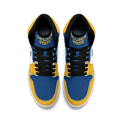 Bay Area basketball-inspired high top sneakers in white with all-over city graphic printed upper