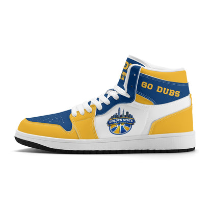 Bay Area basketball-inspired high top sneakers in white with all-over city graphic printed upper