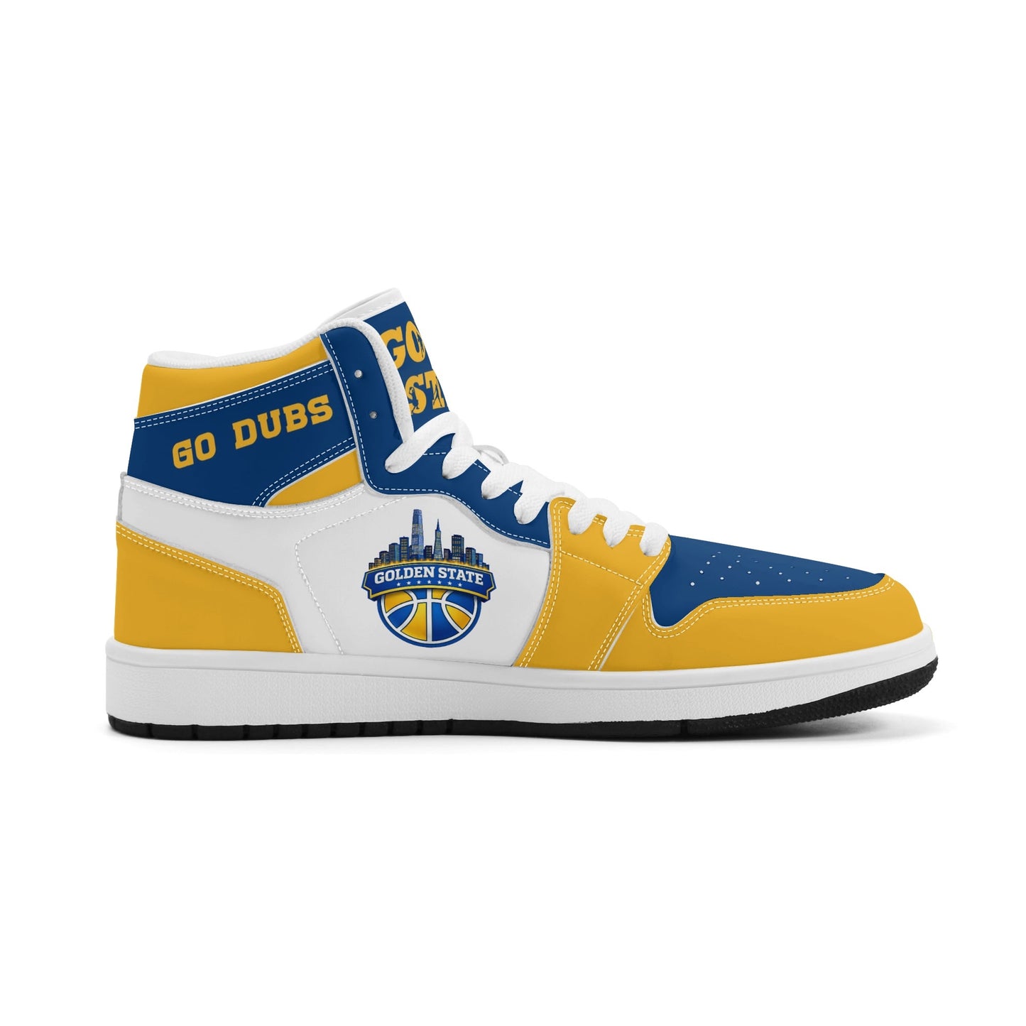 Bay Area basketball-inspired high top sneakers in white with all-over city graphic printed upper
