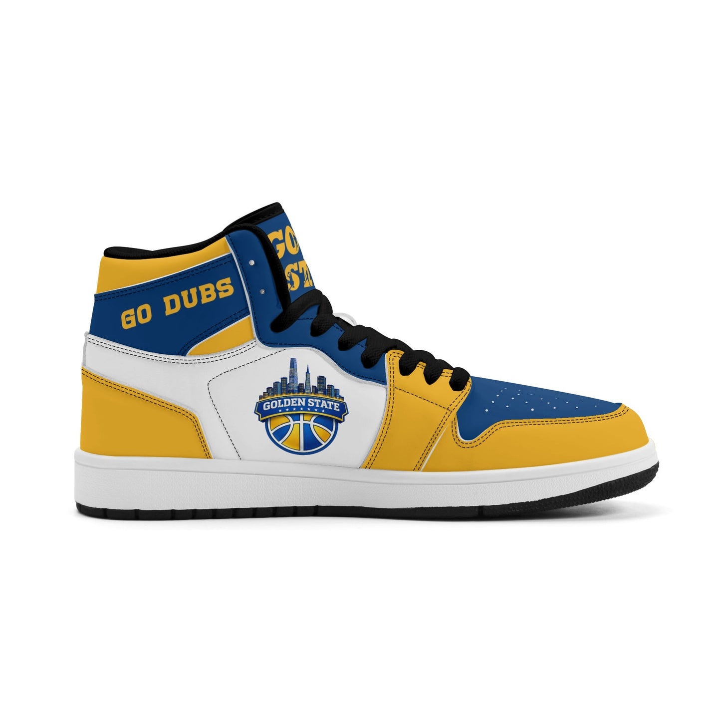 Bay Area basketball-inspired high top sneakers in white with all-over city graphic printed upper