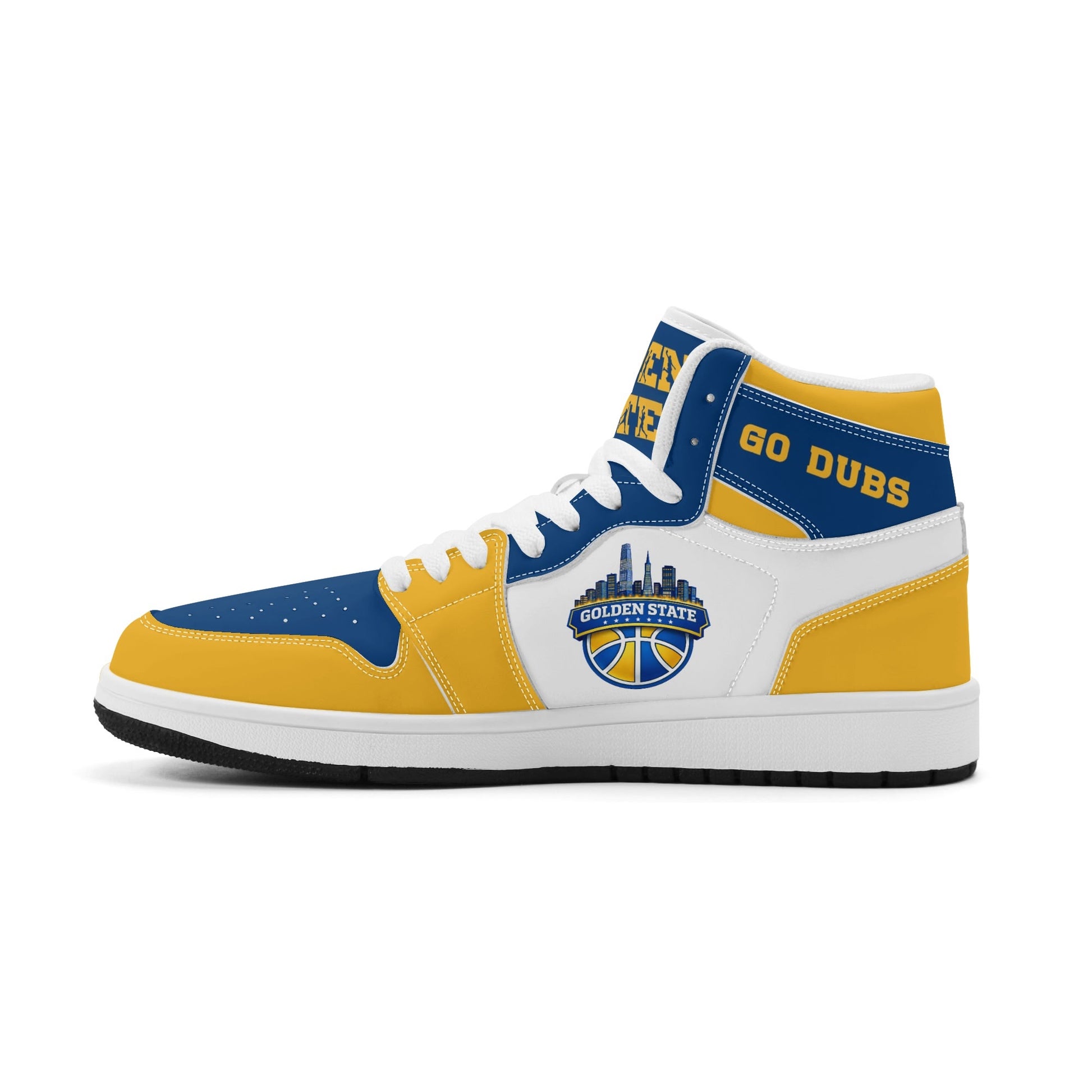 Bay Area basketball-inspired high top sneakers in white with all-over city graphic printed upper