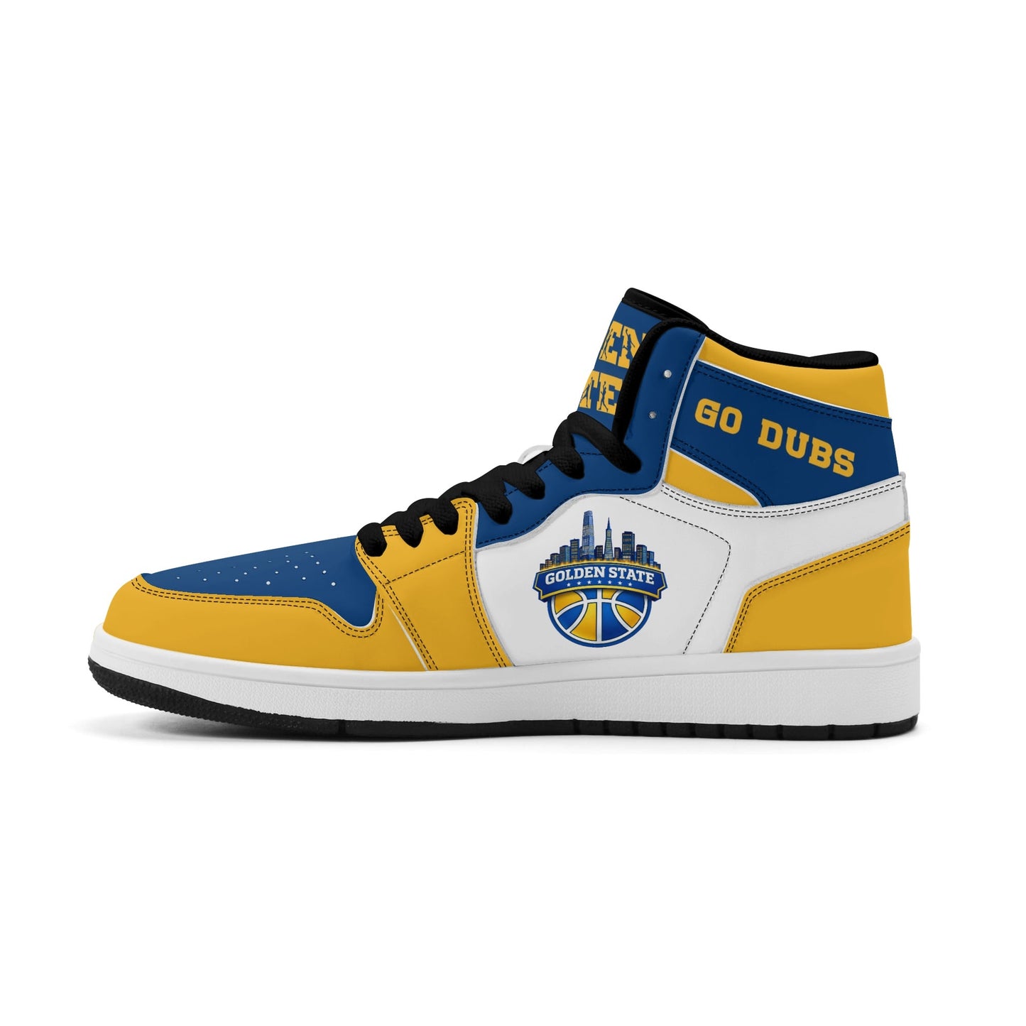 Bay Area basketball-inspired high top sneakers in white with all-over city graphic printed upper