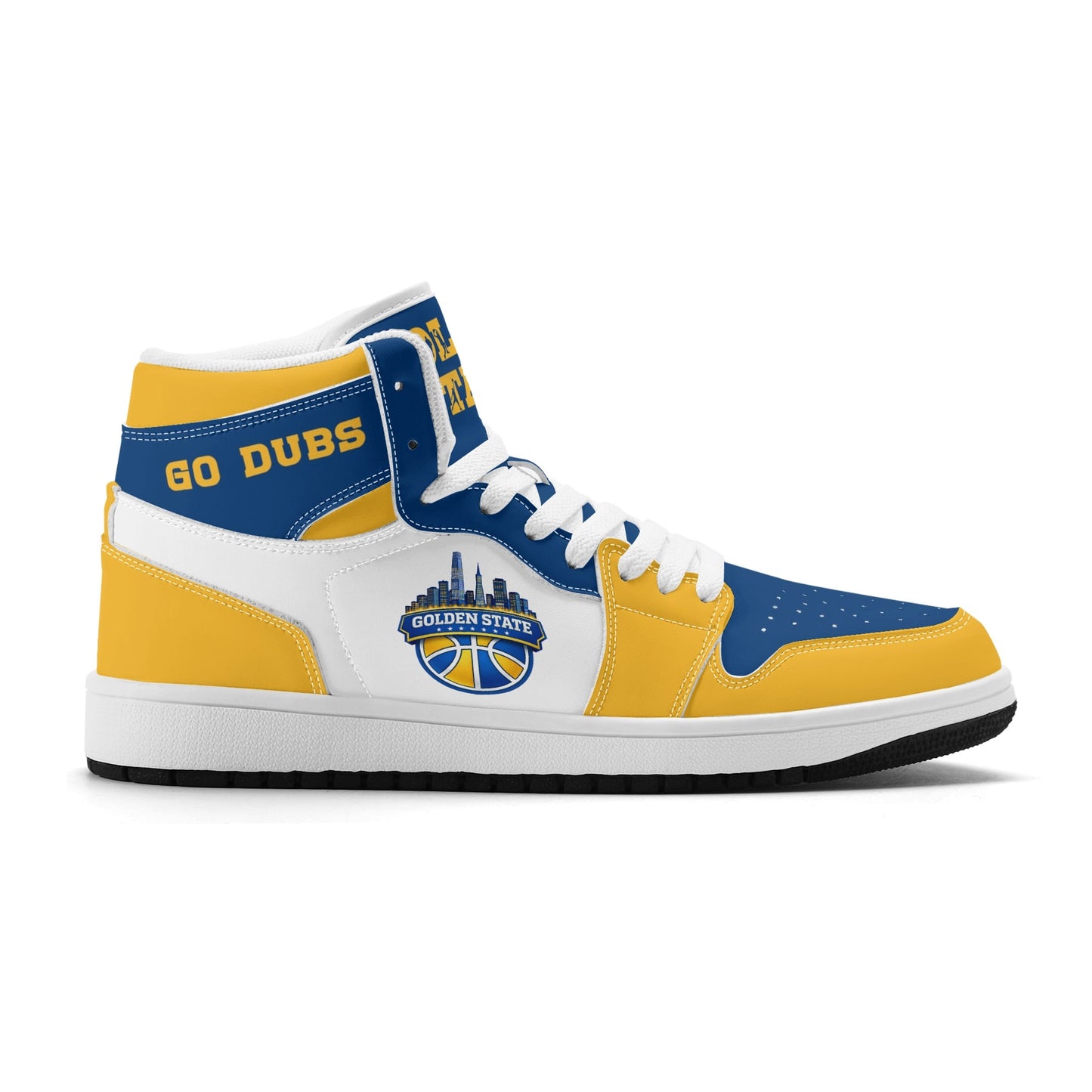 Bay Area basketball-inspired high top sneakers in white with all-over city graphic printed upper