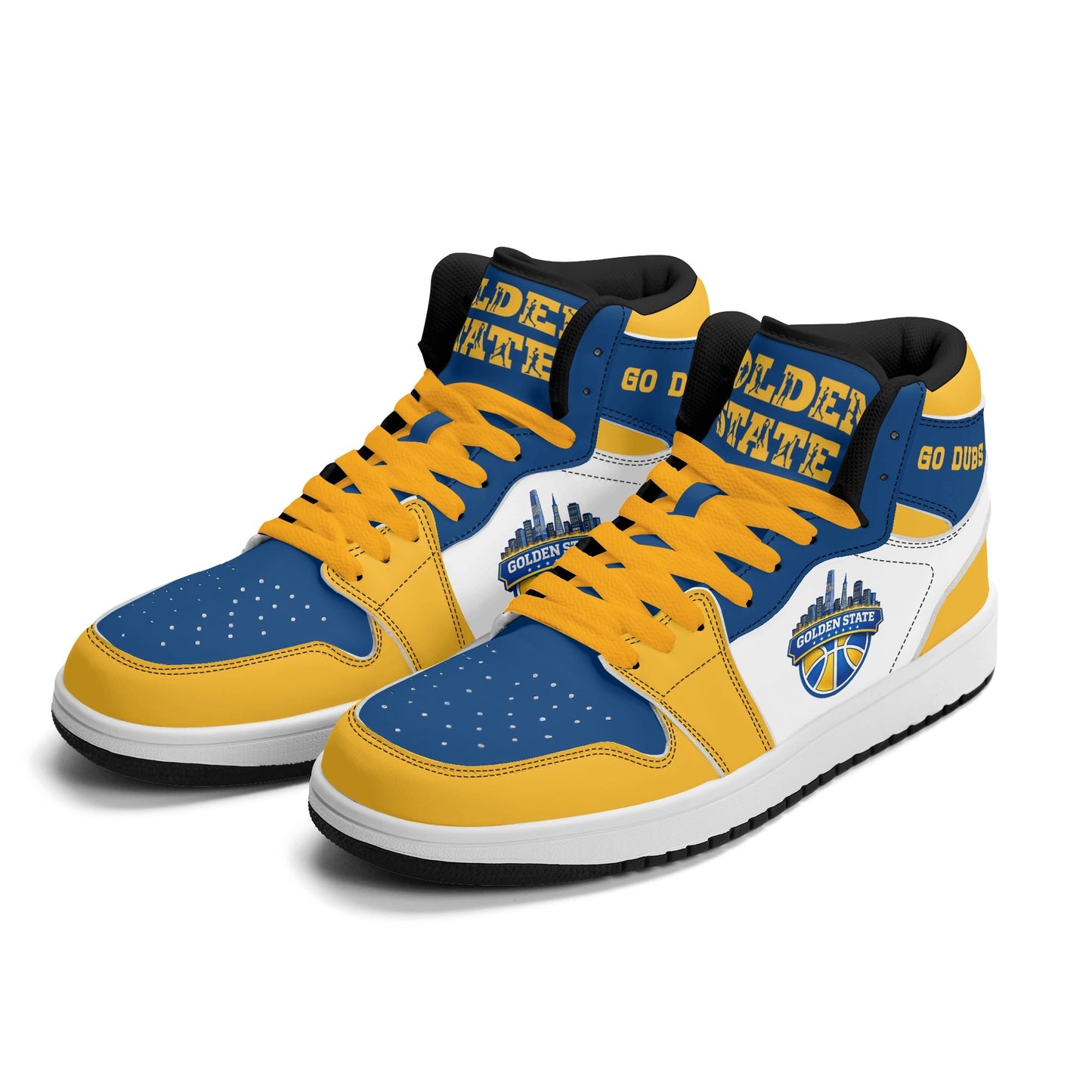 Bay Area basketball-inspired high top sneakers in white with all-over city graphic printed upper