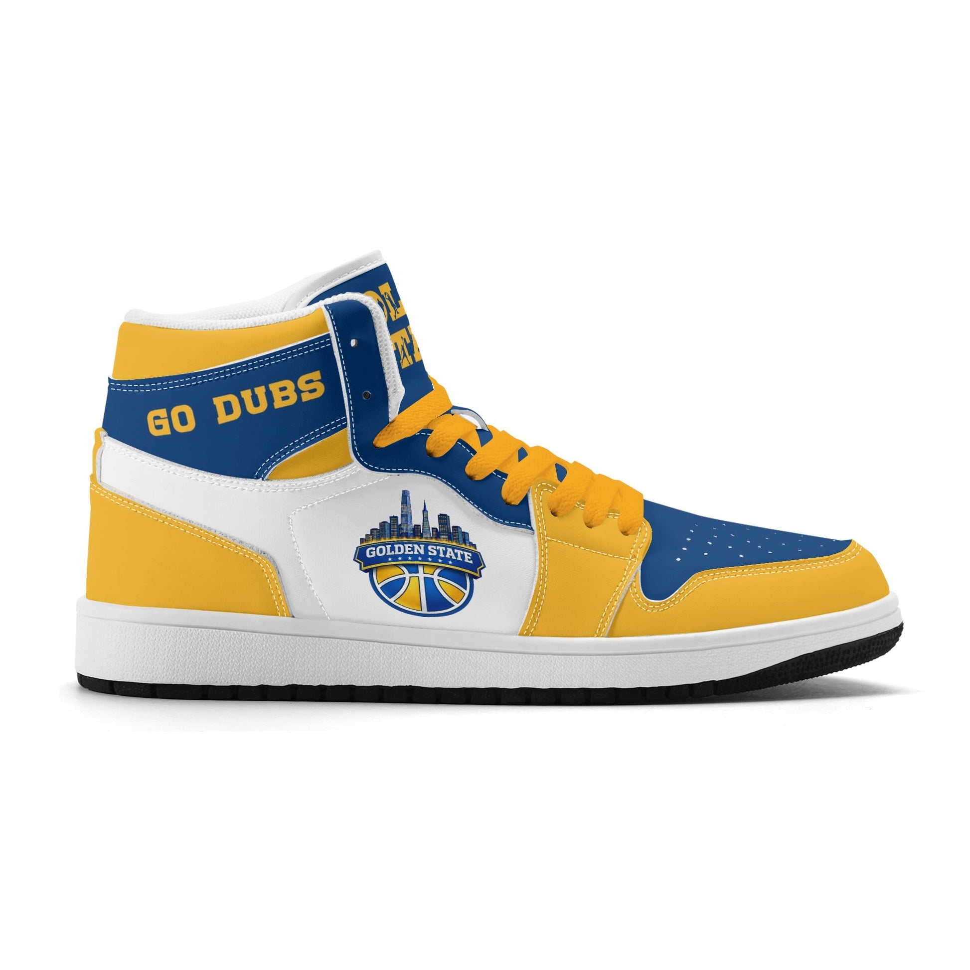 Bay Area basketball-inspired high top sneakers in white with all-over city graphic printed upper