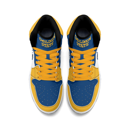Bay Area basketball-inspired high top sneakers in white with all-over city graphic printed upper