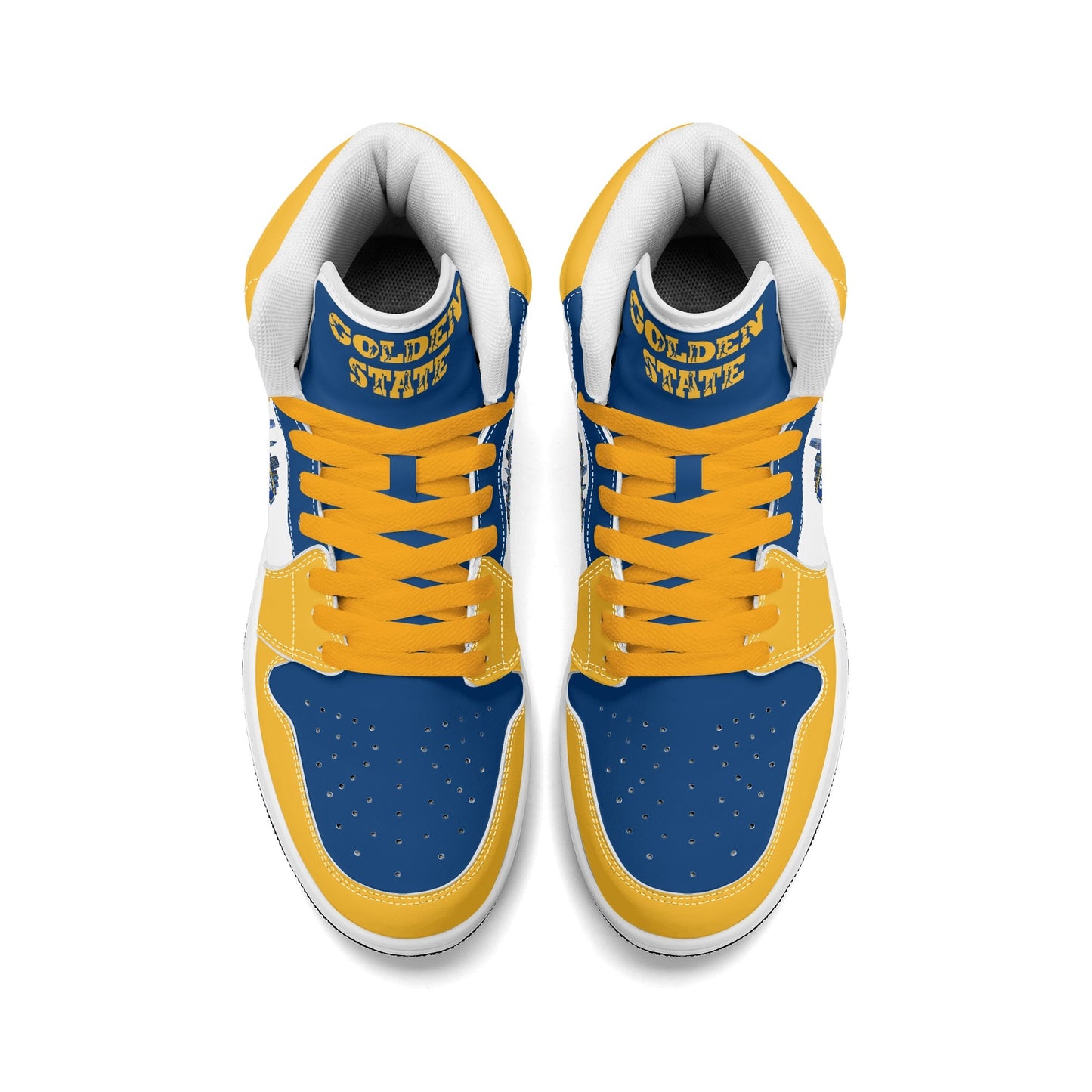 Bay Area basketball-inspired high top sneakers in white with all-over city graphic printed upper
