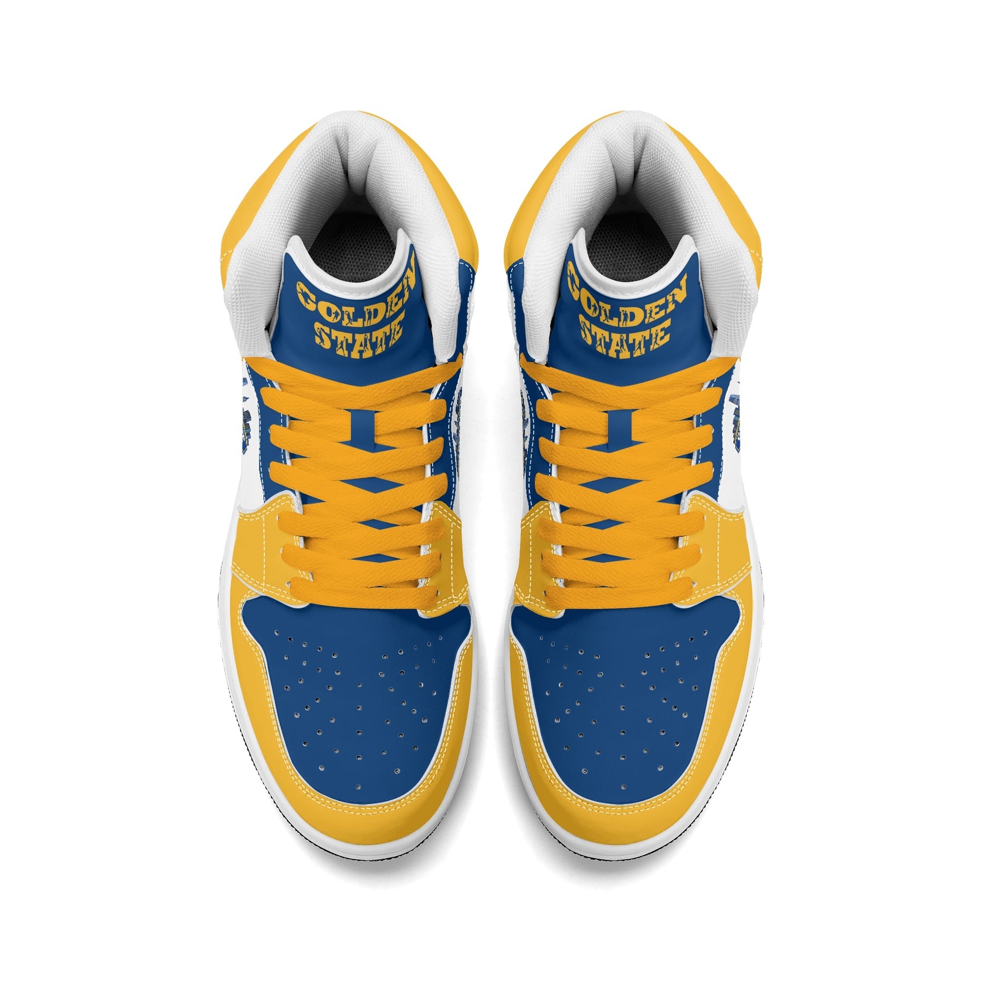 Bay Area basketball-inspired high top sneakers in white with all-over city graphic printed upper