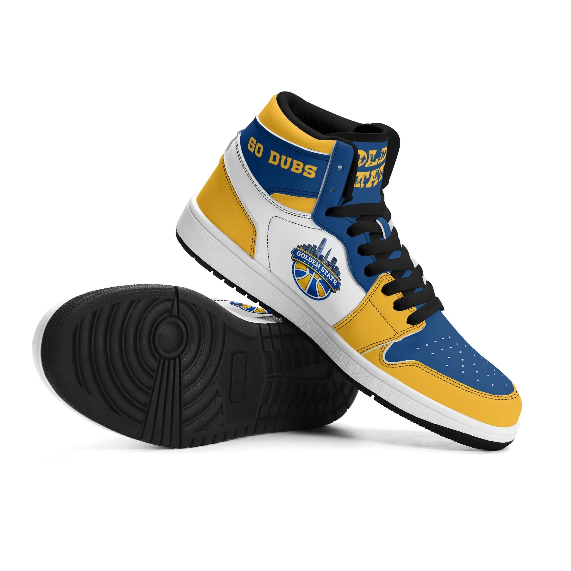 Bay Area basketball-inspired high top sneakers in white with all-over city graphic printed upper