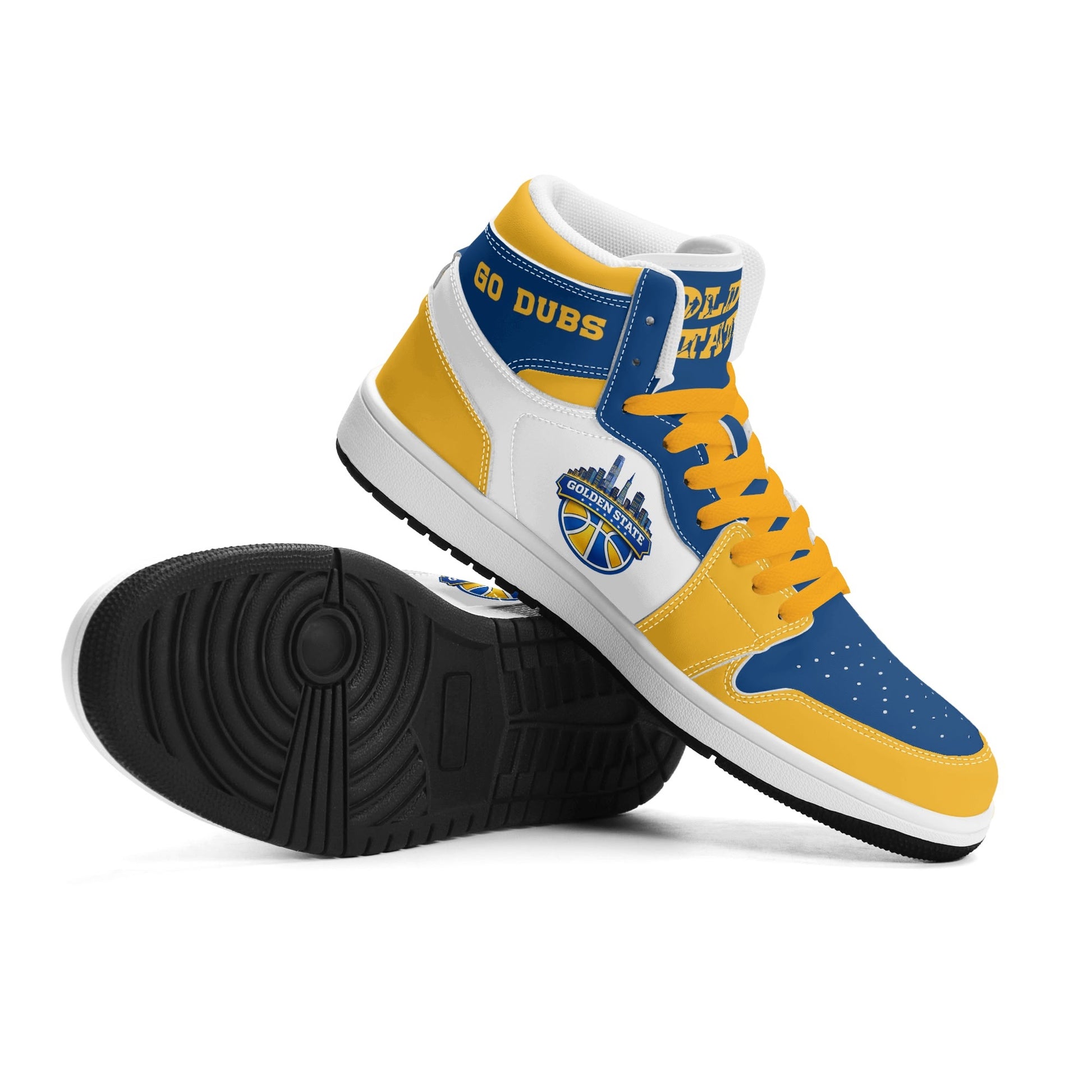 Bay Area basketball-inspired high top sneakers in white with all-over city graphic printed upper
