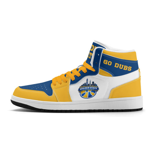 Bay Area basketball-inspired high top sneakers in white with all-over city graphic printed upper