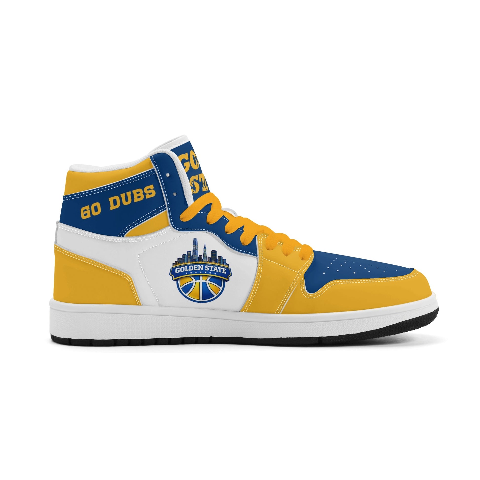 Bay Area basketball-inspired high top sneakers in white with all-over city graphic printed upper