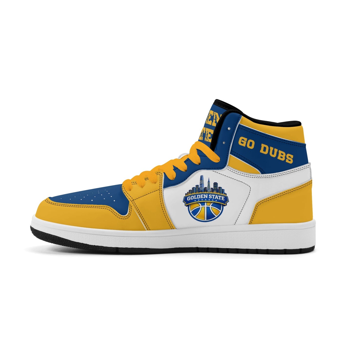 Bay Area basketball-inspired high top sneakers in white with all-over city graphic printed upper