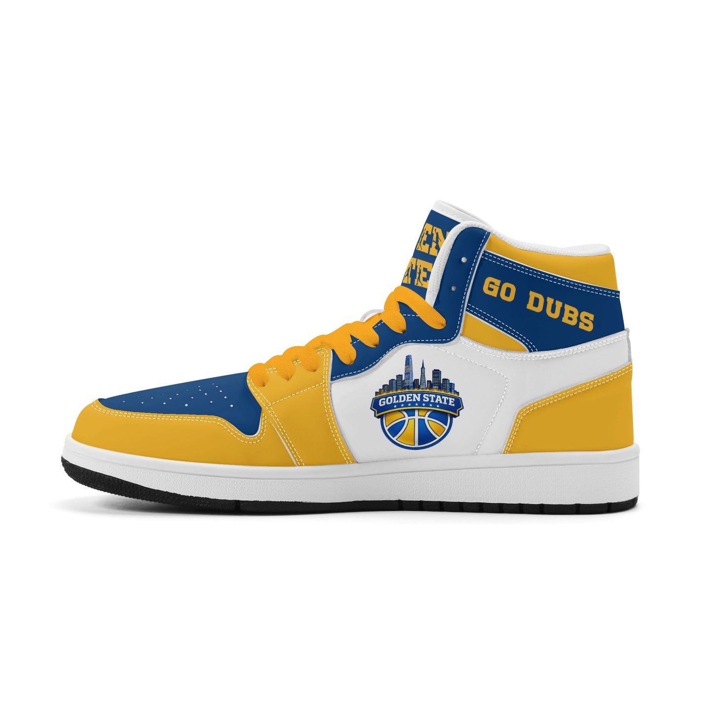 Bay Area basketball-inspired high top sneakers in white with all-over city graphic printed upper