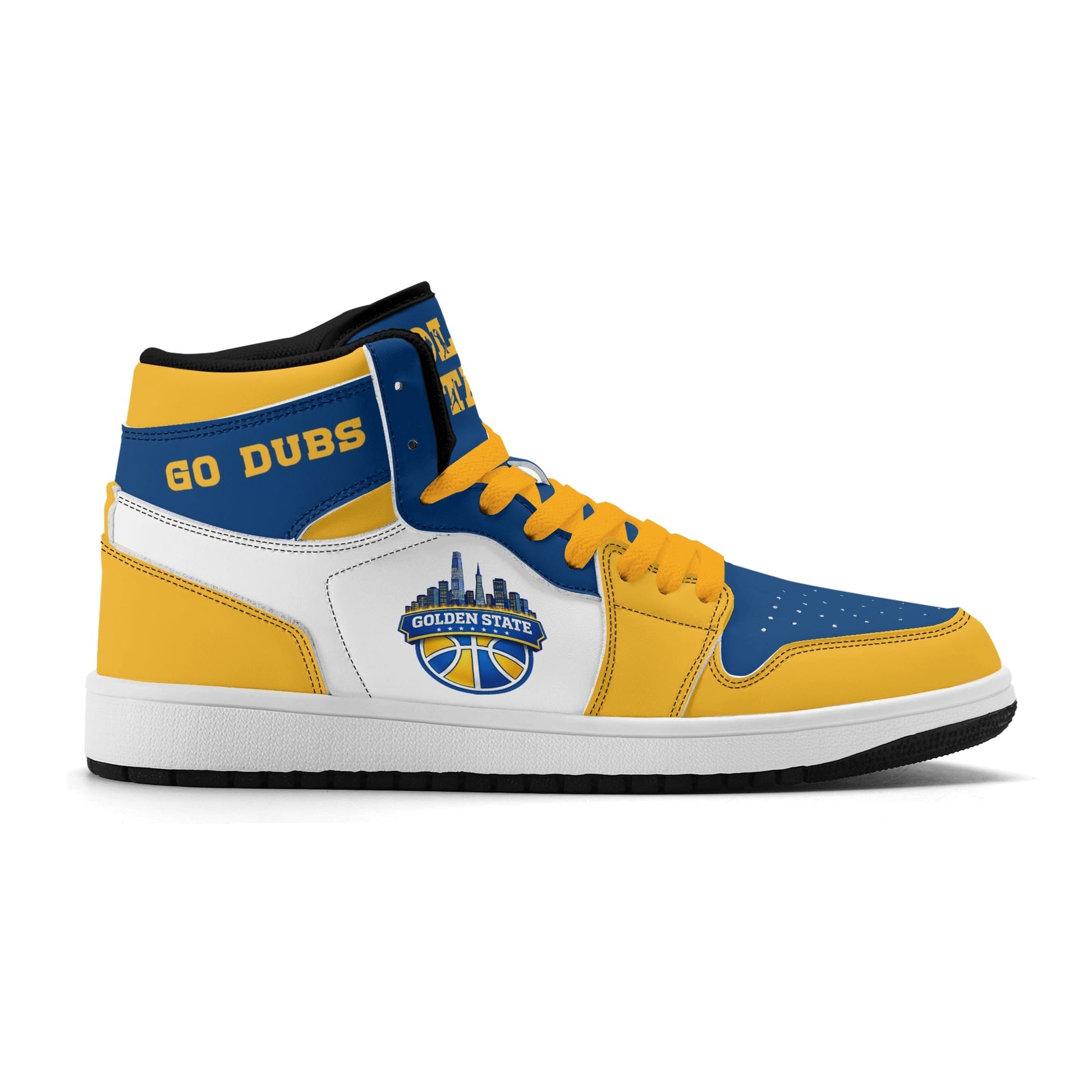 Bay Area basketball-inspired high top sneakers in white with all-over city graphic printed upper