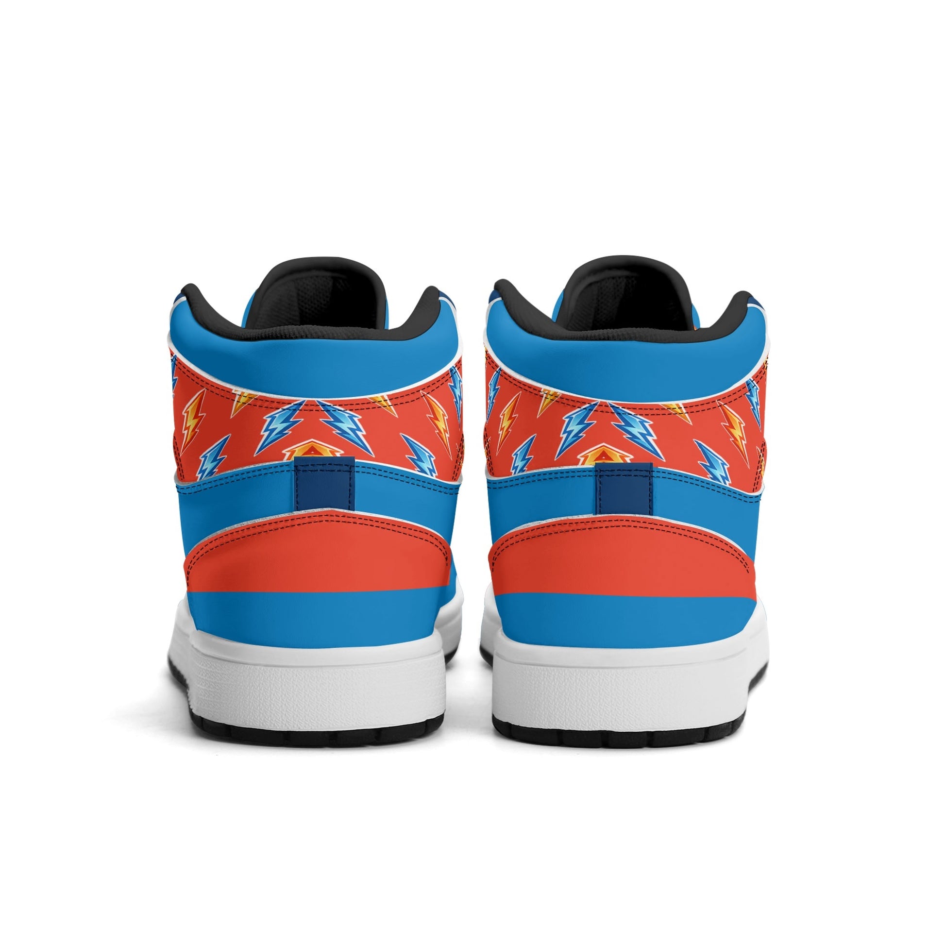 Oklahoma City basketball-inspired high top sneakers in blue with all-over city graphic printed upper