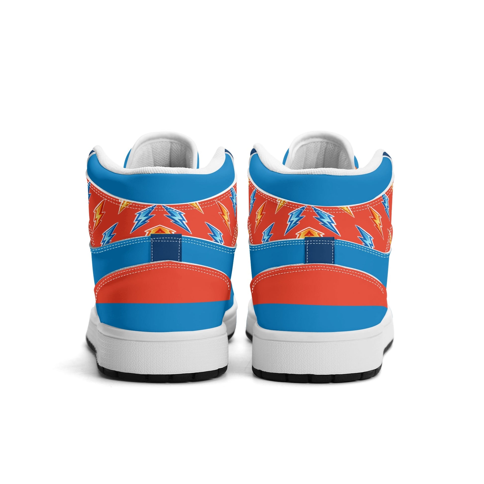 Oklahoma City basketball-inspired high top sneakers in blue with all-over city graphic printed upper