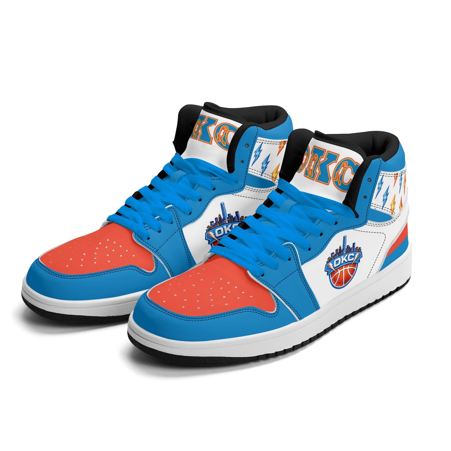 Oklahoma City basketball-inspired high top sneakers in white with all-over city graphic printed upper