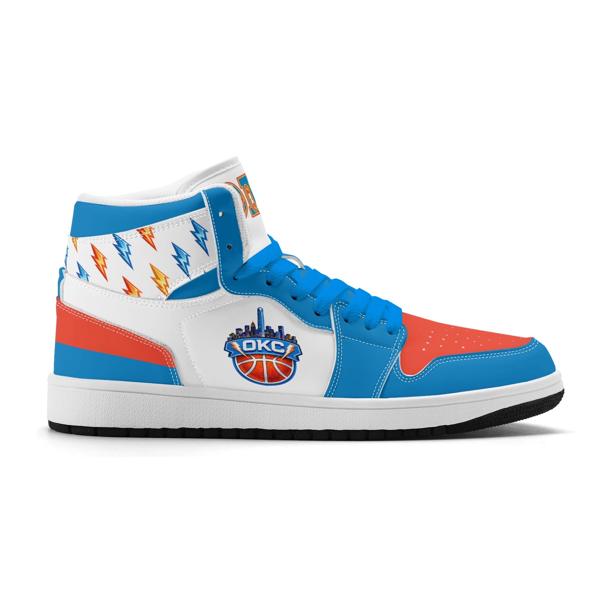 Oklahoma City basketball-inspired high top sneakers in white with all-over city graphic printed upper