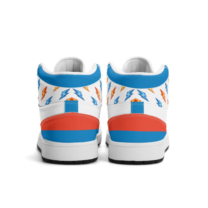 Oklahoma City basketball-inspired high top sneakers in white with all-over city graphic printed upper