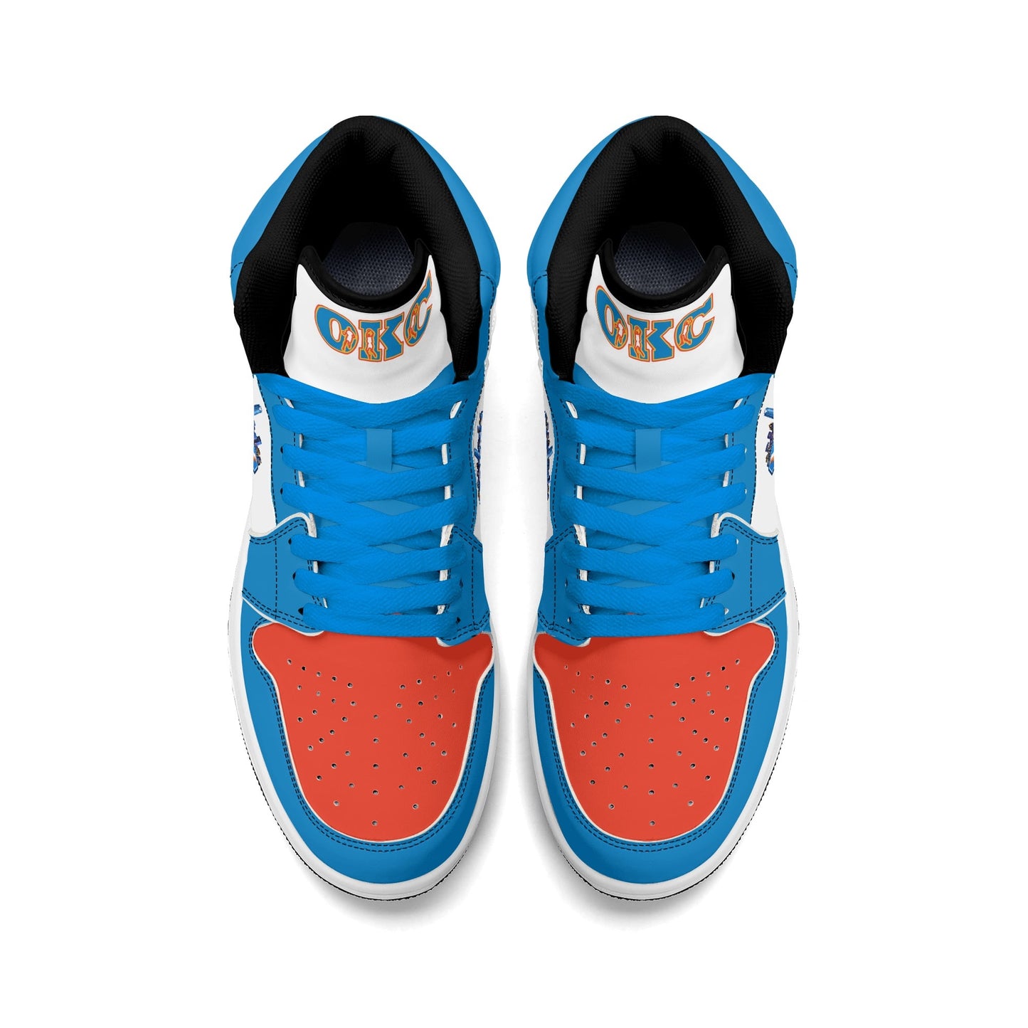 Oklahoma City basketball-inspired high top sneakers in white with all-over city graphic printed upper