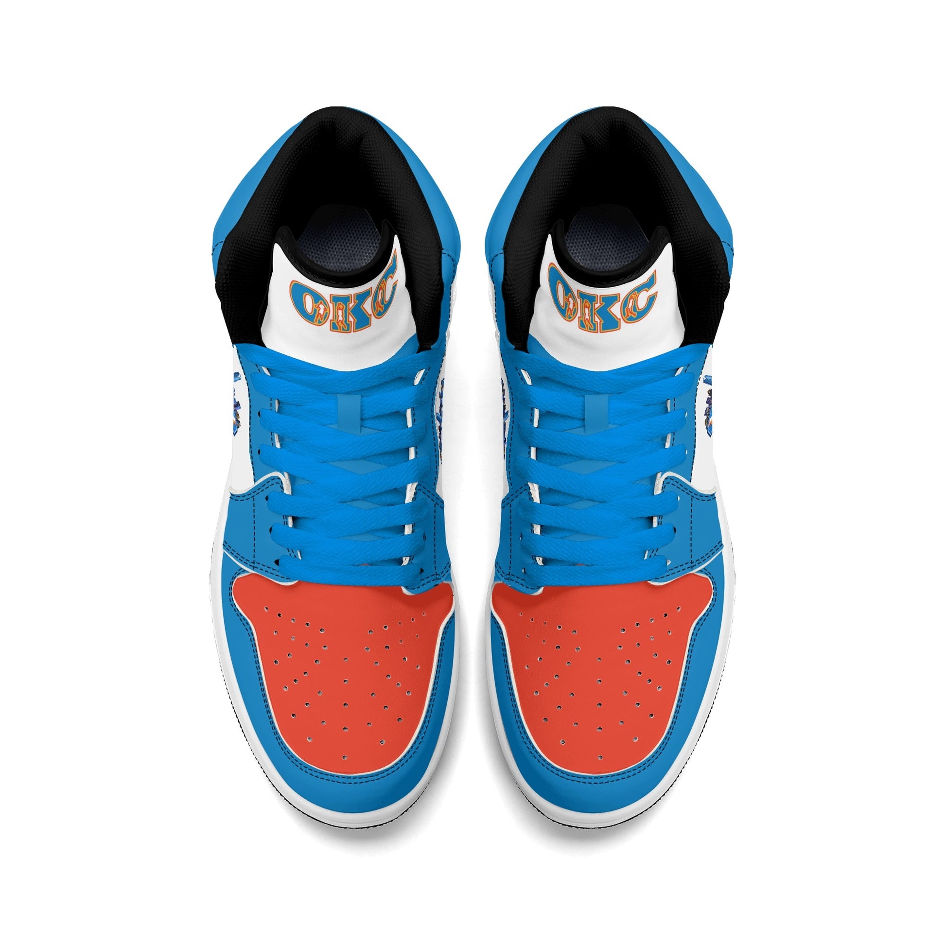 Oklahoma City basketball-inspired high top sneakers in white with all-over city graphic printed upper