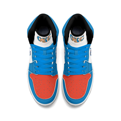 Oklahoma City basketball-inspired high top sneakers in white with all-over city graphic printed upper