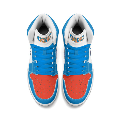 Oklahoma City basketball-inspired high top sneakers in white with all-over city graphic printed upper