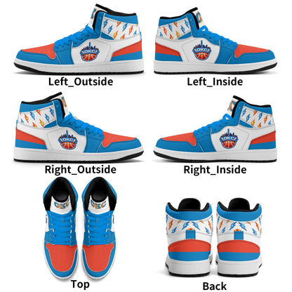Oklahoma City basketball-inspired high top sneakers in white with all-over city graphic printed upper