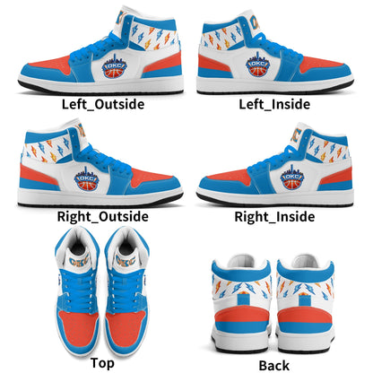 Oklahoma City basketball-inspired high top sneakers in white with all-over city graphic printed upper