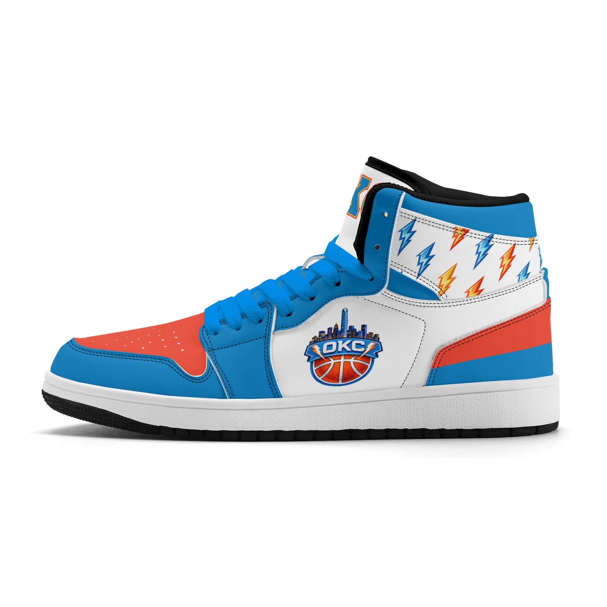 Oklahoma City basketball-inspired high top sneakers in white with all-over city graphic printed upper