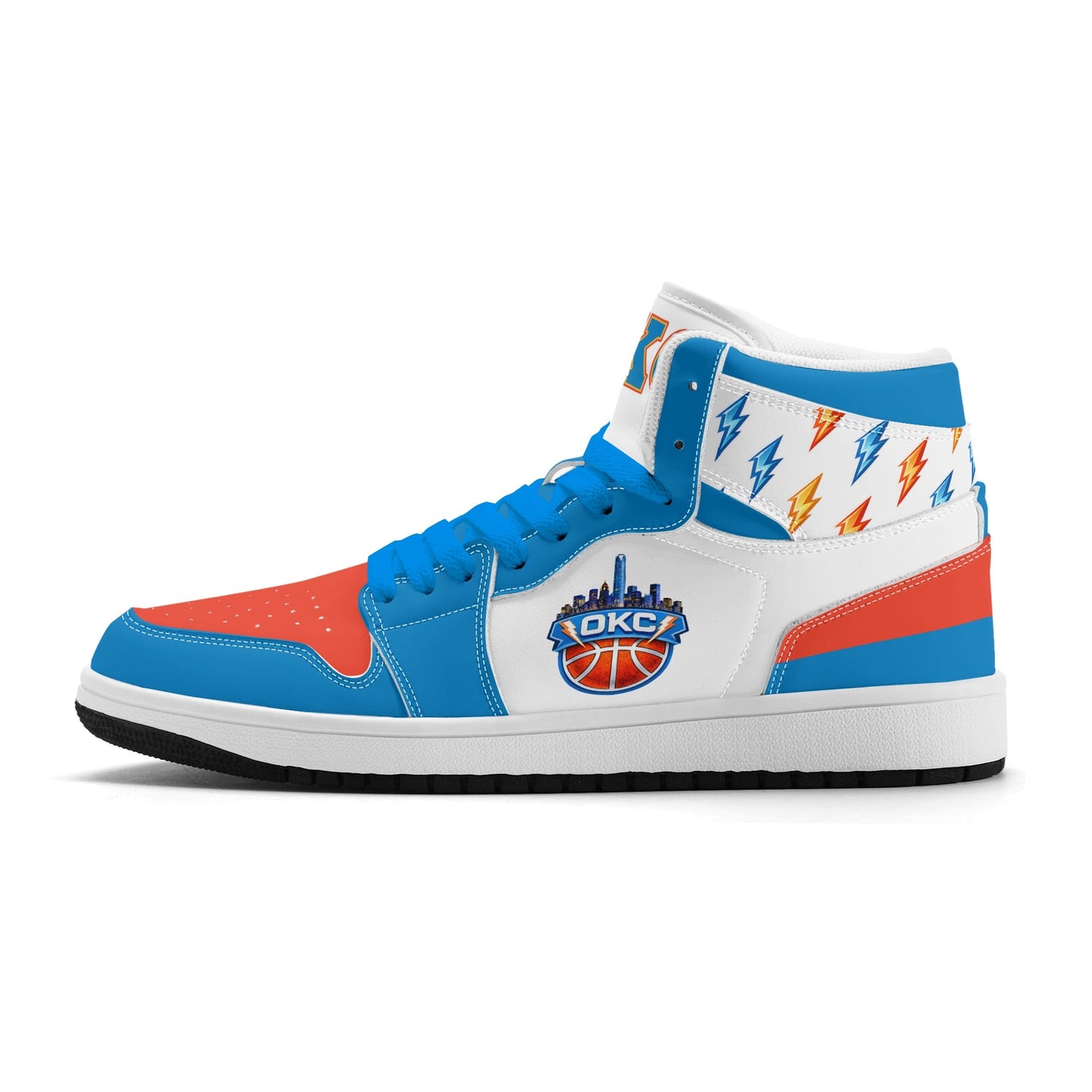 Oklahoma City basketball-inspired high top sneakers in white with all-over city graphic printed upper