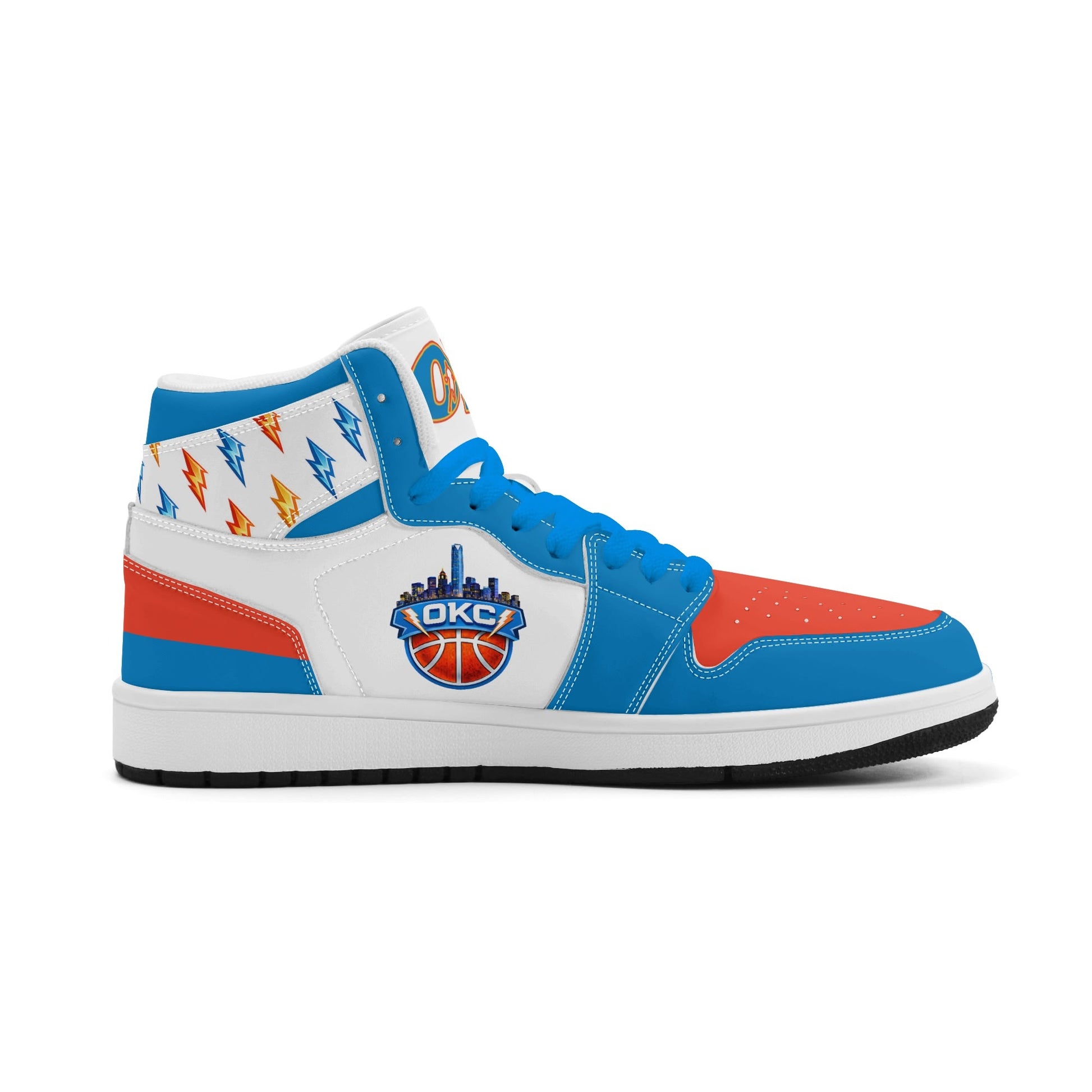 Oklahoma City basketball-inspired high top sneakers in white with all-over city graphic printed upper
